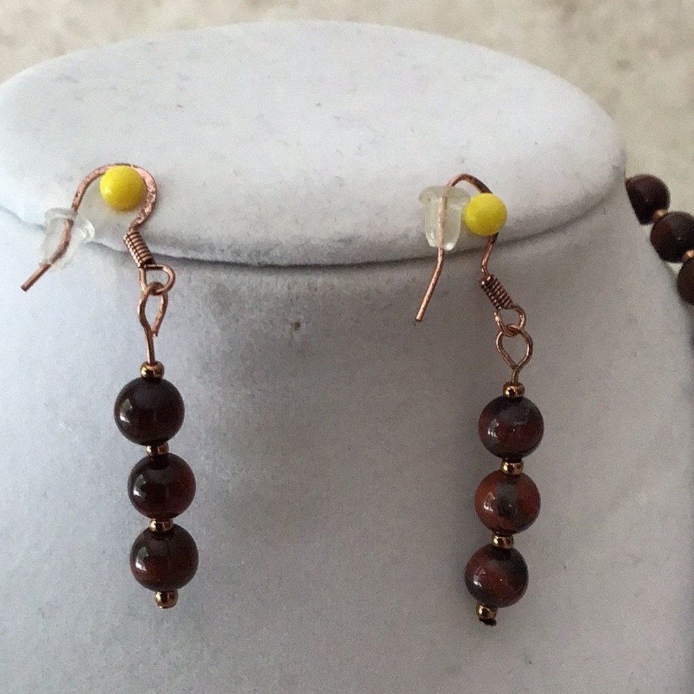 Handmade Poppy Jasper Heart Necklace and Earring Set. 18”. Copper/gold findings - Picture 3 of 6